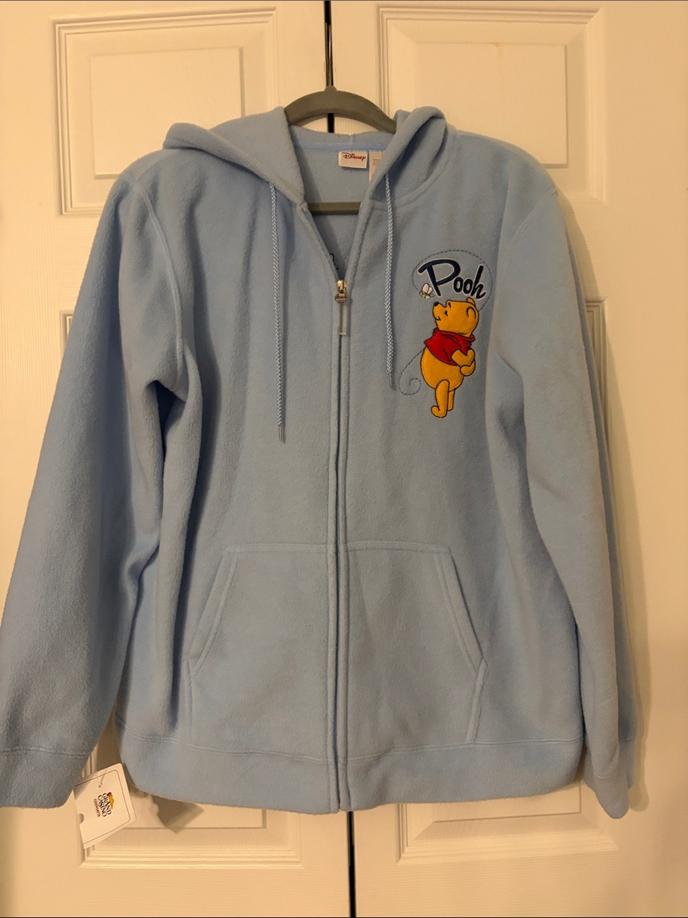 NWT Winnie The Pooh Disney Embroidered Back Fleece Zip Hoodie Womens Large